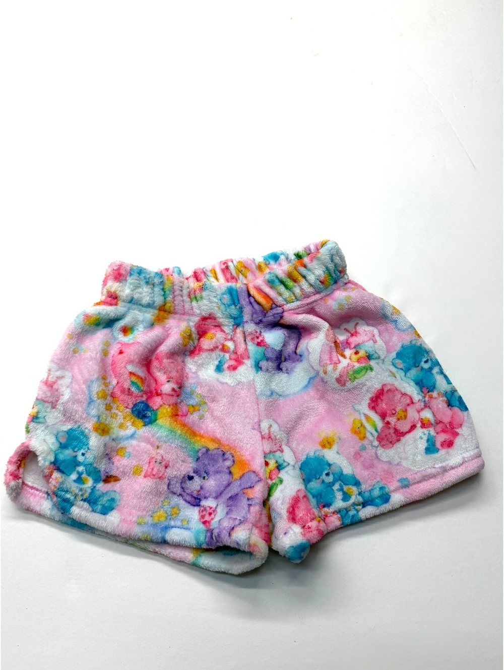 Care Bears Plush Fleece Rainbow 80s Print Shorts Size 6-7